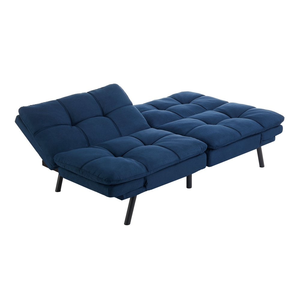 Memory Foam Futon, Blue Faux Suede