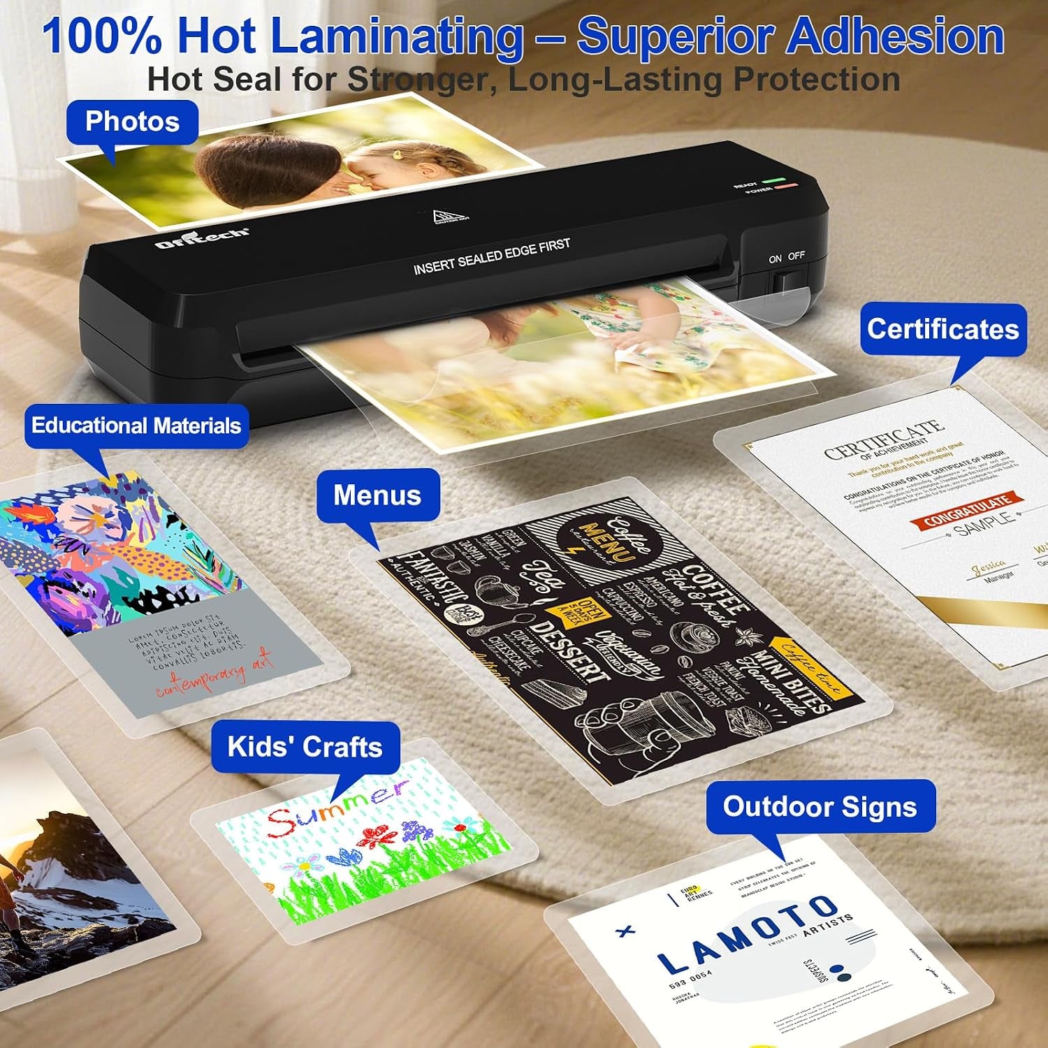 9 Inch Laminator Machine with 40 Laminating Sheets | Laminator with NTC Technology Continuous Operation and Quick 2-Min Warm-Up for Home,Office,School Use-Black