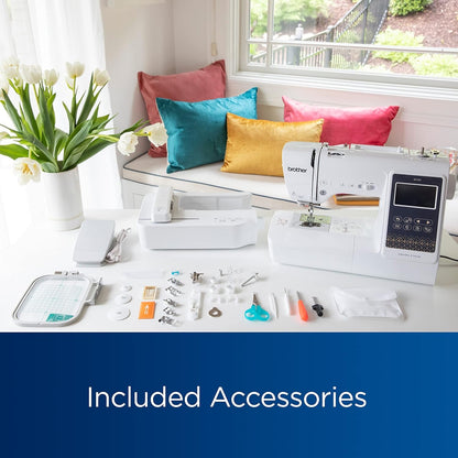 Brother SE700 Sewing and Embroidery Machine, Wireless LAN Connected, 135 Built-In Designs, 103 Built-In Stitches, Computerized, 4" X 4" Hoop Area, 3.7" Touchscreen Display, 8 Included Feet, White