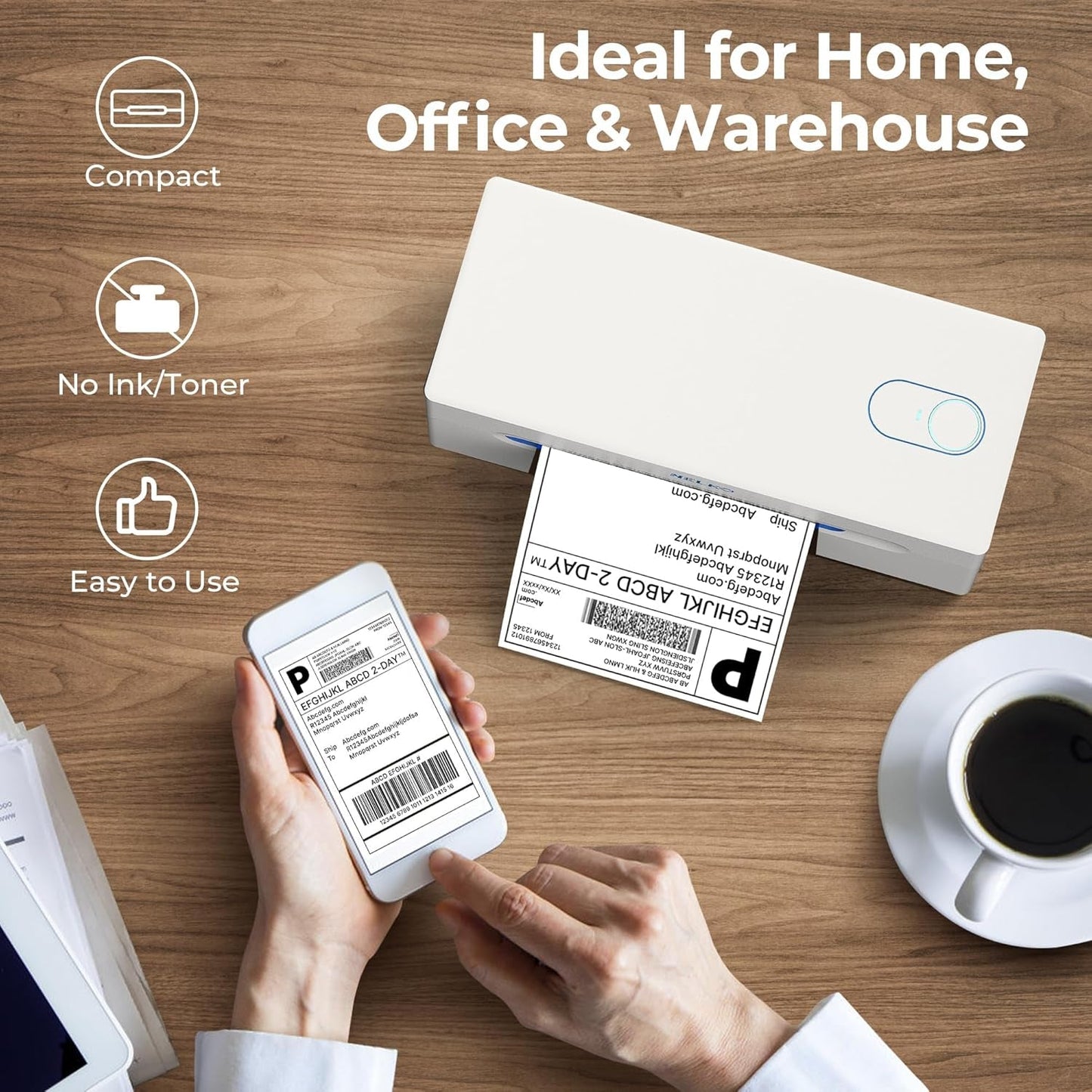 Nelko Bluetooth Thermal Shipping Label Printer, Wireless 4X6 Shipping Label Printer for Small Business, Support Android, Iphone and Windows, Widely Used for Amazon, Ebay, Shopify, Etsy(White)