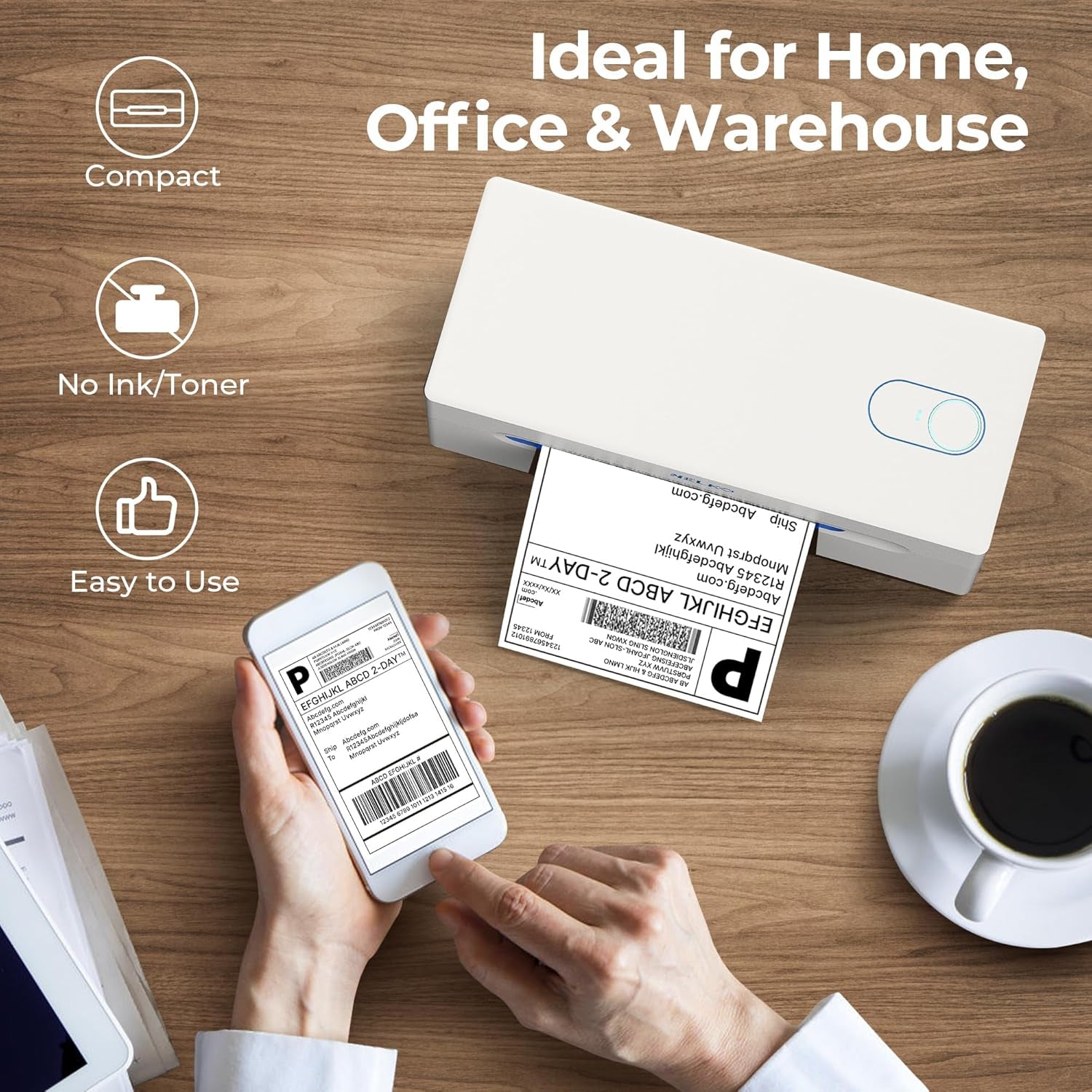 Nelko Bluetooth Thermal Shipping Label Printer, Wireless 4X6 Shipping Label Printer for Small Business, Support Android, Iphone and Windows, Widely Used for Amazon, Ebay, Shopify, Etsy(White)