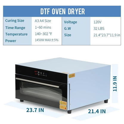 DTF Oven Dryer A3 A4 3 Layers 1450 W 120 V Light Blue for DTF Heat Transfer Film Sheets,Dtf Curing Oven 11.8" X 17.7" for Bulk DTF Films Dryer(Shipping from China)