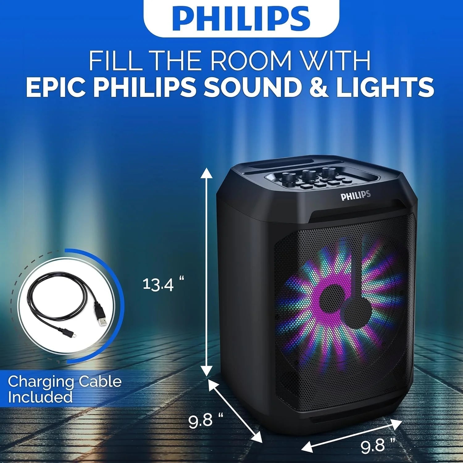 Portable Bluetooth Party Speaker with 8-Inch Woofer and Dynamic Bass Boost, 30W, 7Hrs Play Time, USB-C, Black