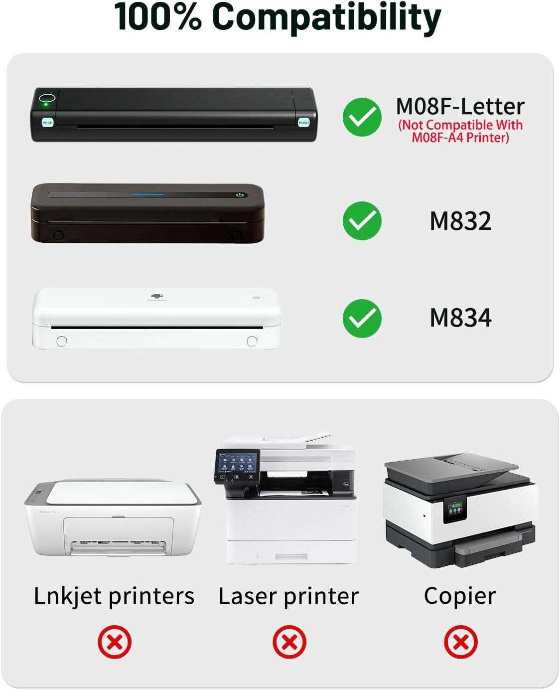 Phomemo US Letter Thermal Printer Paper, Advanced Thermal Printing, Phomemo Paper Compatible with TATTMUSE M08F-Letter, M832, M834, MT800/A285M Portable Printer, 8.5" X 11", 200 Sheets