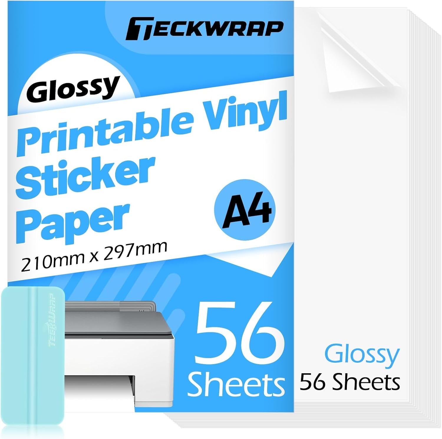 Printable Vinyl Sticker Paper for Inkjet Printer, Glossy Inkjet Printable Vinyl, 8.26" X 11.69" A4 56 Sheets/Pack Printing Paper for Craft Scrap-Booking, Stickers, Labels