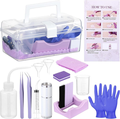 Lemonroad 15 Pcs Snow Globe DIY Tumbler Tool Kit Include Storage Box Squeeze Bottle Funnel Silicone Cup Cradle Measuring Cup Flashlight for Beginner Making Supplies Thanksgiving Day Gifts(Purple)