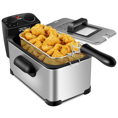 3.2 Quart Electric Deep Fryer 1700W Stainless Steel Timer Frying Basket