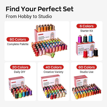 Poolin Embroidery Machine Thread Kit 80 Colors | 40WT Embroidery Thread, 800M/Spool, Compatible with Brother, Janome and Most Embroidery Machines, Low Lint, Colorfast