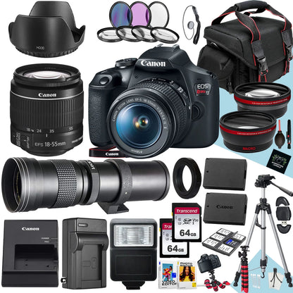 Canon EOS Rebel T7 DSLR Camera with Canon EF-S 18-55Mm F/3.5-5.6 IS II and 420-800Mm F/8.3 HD Telephoto Zoom Lens + 128 GB Memory + Filters + Tripod + More (33Pc Bundle) (International Version)