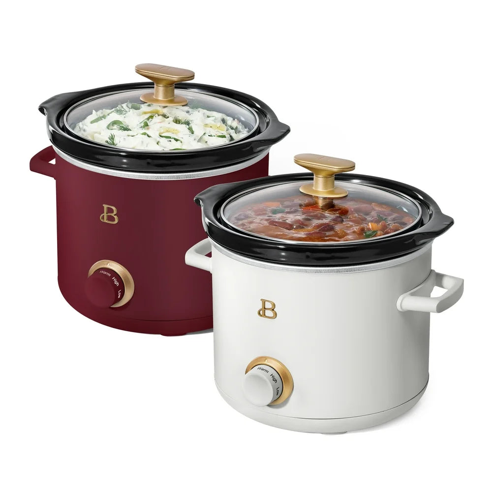 2 Qt Slow Cooker Set, 2-Pack, White Icing and Merlot by Drew Barrymore, 19340, 100 W