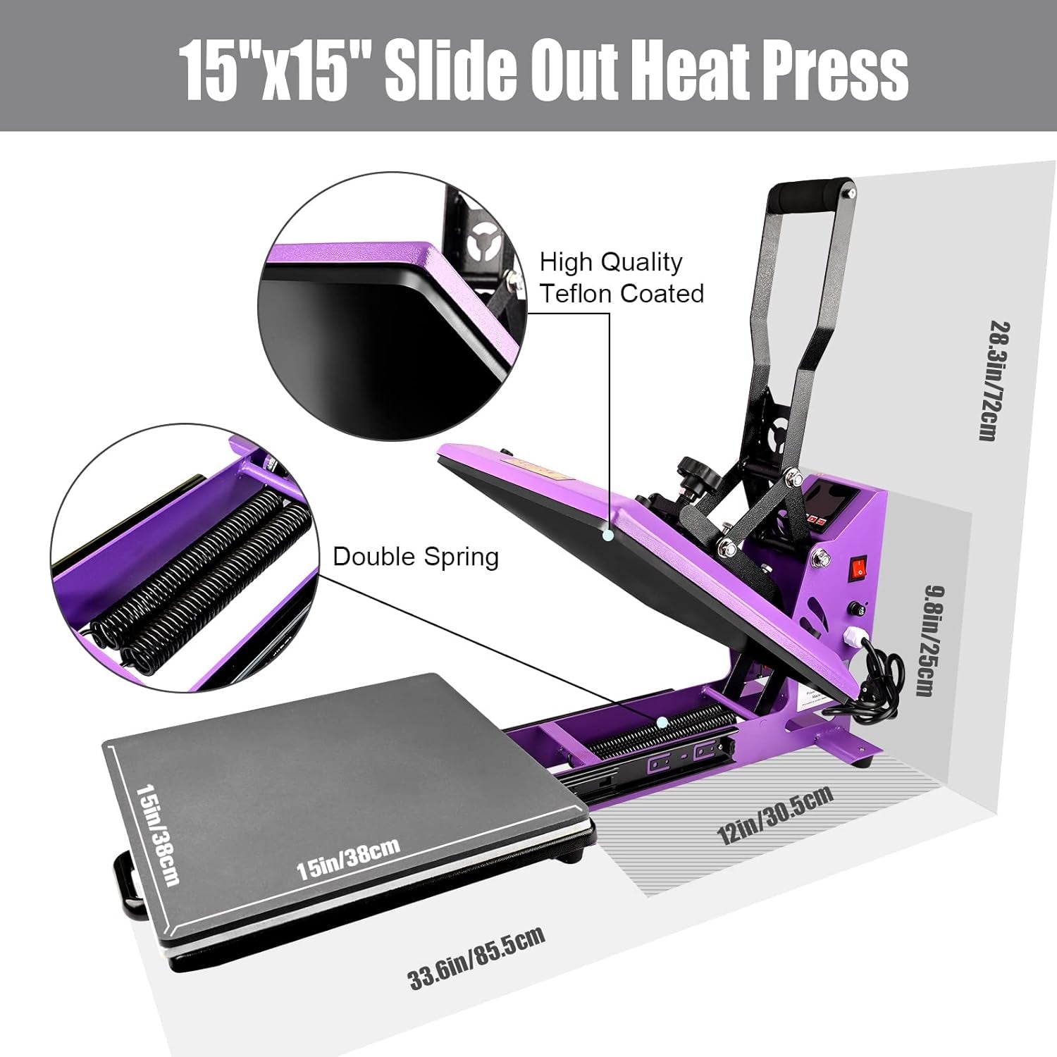 Heat Press 15X15 Inch Digital Heat Press Machine, Slide Out Industrial Quality T-Shirt Heat Transfer Machine Purple