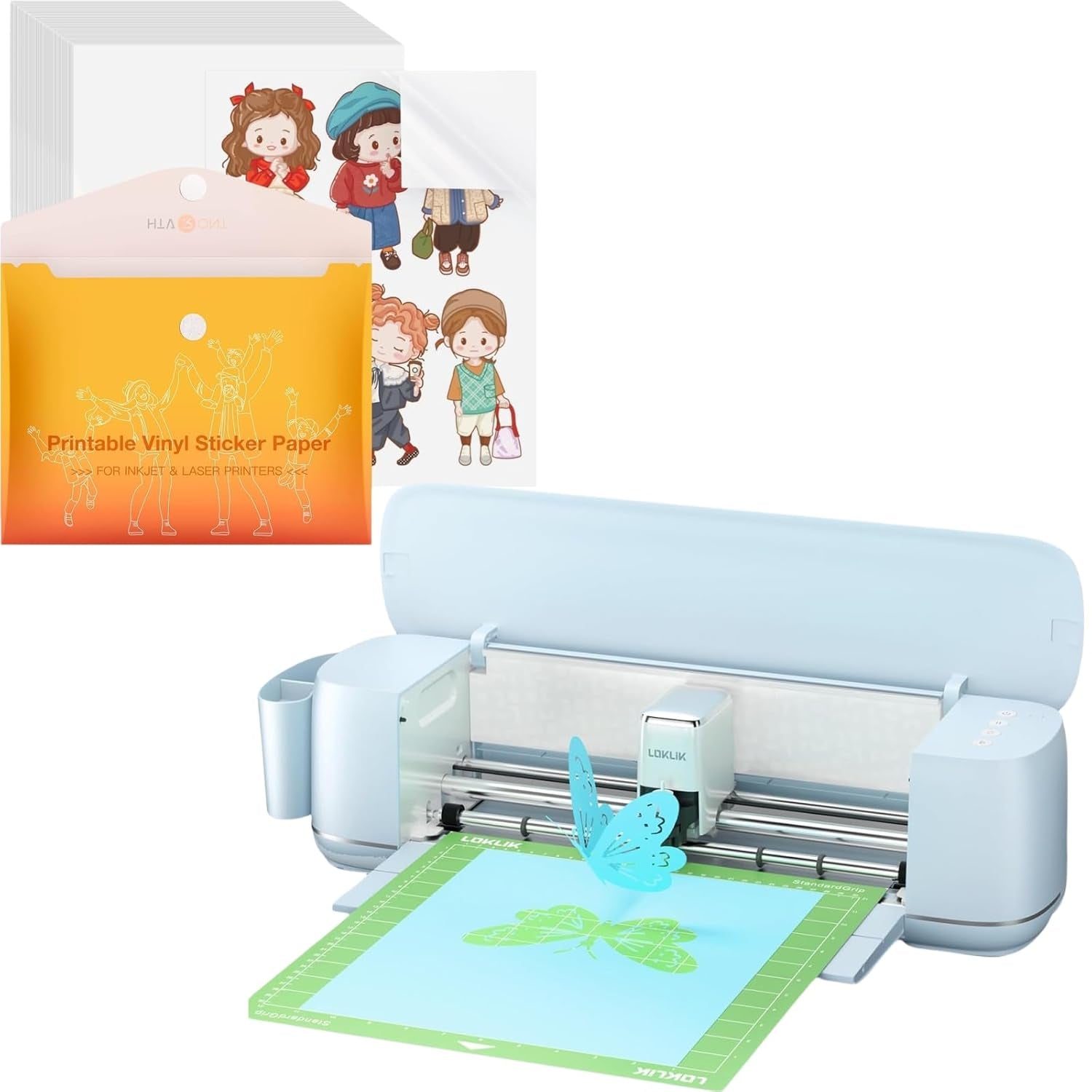 Loklik Cutting Machine 2 & Printable Vinyl Sticker Paper, 100 Sheets Glossy Waterproof Sticker Paper
