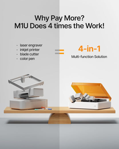 M1 Ultra Laser Cutter and Engraver Machine, 4-In-1 Craft Machine with 10W (10000Mw) Class I Laser Engraver, Inkjet Printing, Blade Cutting, Pen Drawing, Use on 1000+ Materials - Premium Bundle