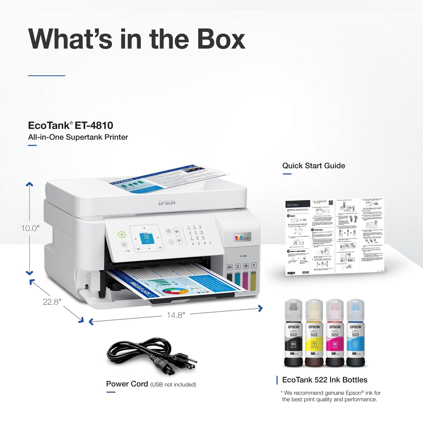 Ecotank ET-4810 Wireless All-In-One Cartridge-Free Supertank Printer with Scanner, Copier, Fax, ADF and Ethernet