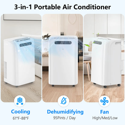 14000 BTU Portable Air Conditioner Cools up to 700 Sq. Ft, 3-In-1 AC, Dehumidifier, Fan