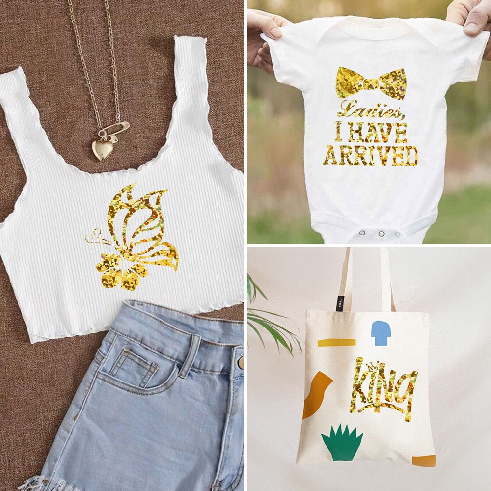 12" X 5 FT Crystal Gold Holographic Heat Transfer Vinyl HTV T-Shirt for Cricut