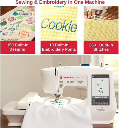 SINGER SE9180 Sewing & Embroidery Machine | 250 Built-In Stitches, 150 Embroidery Designs, 10 Fonts, 1-Step Buttonhole, 7" Touchscreen, Automatic Needle Threader & Wifi Connectivity