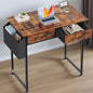 32 Inch Desk with 2 Drawers Home Office Computer PC Table with Fabric Storage Bag, Study Writing Wood Deskboard for Small Spaces,Rust Brown