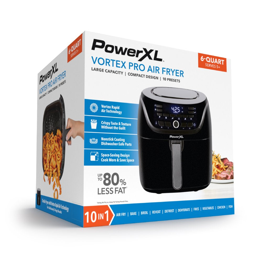 New POWER-XL 6-Qt Digital Vortex™ Air Fryer with 10 Quick-Touch Presets, Black, AF-E6001-L