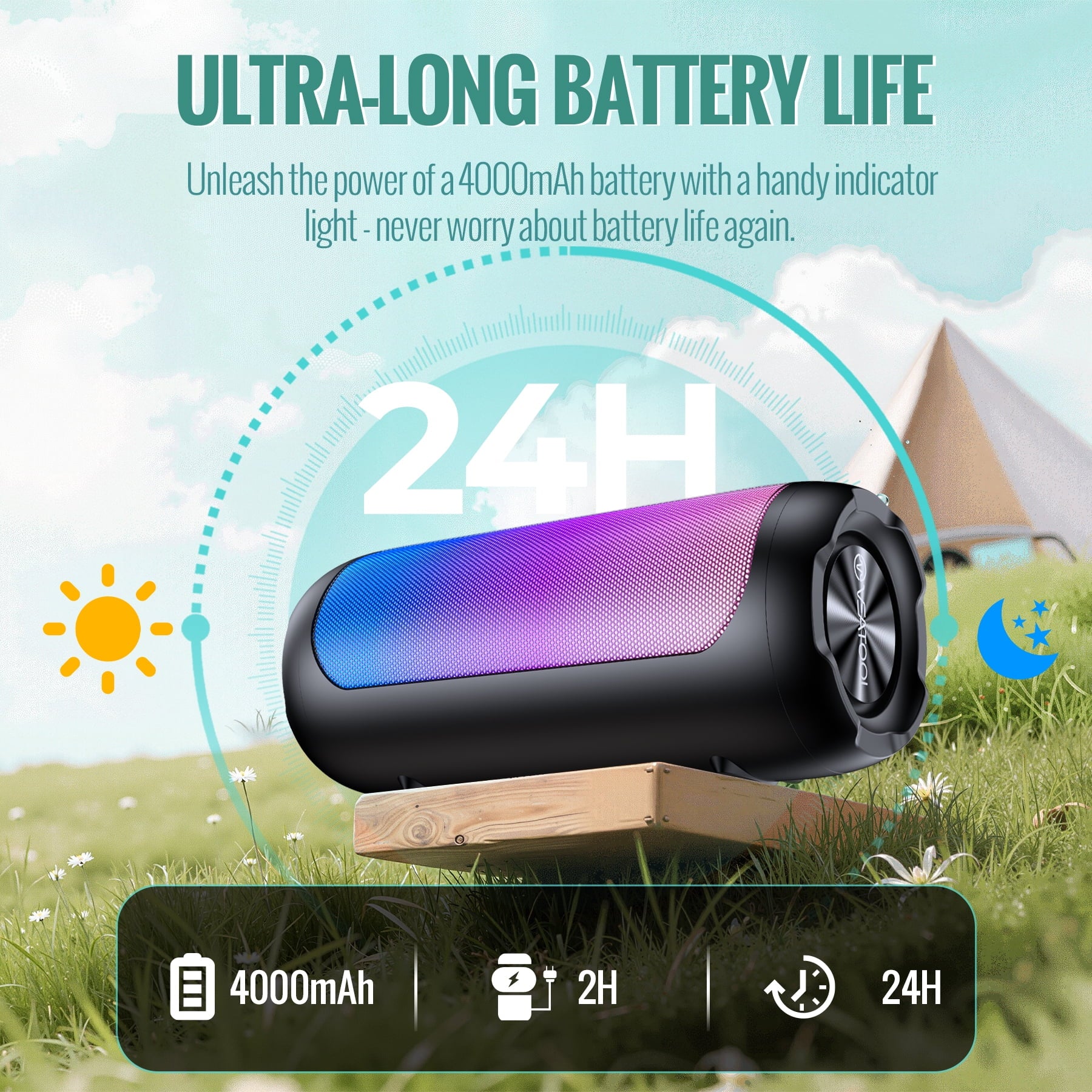 Portable Bluetooth Speaker,Floating Dustproof Speaker,25W Stereo Sound Wireless Speaker with Cool Dynamic LED Lights, IPX6 Waterproof Bluetooth Speakers, BT5.3, TWS Surround Pairing