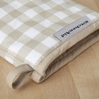 Gingham Mini Oven Mitt Set, Milkshake Tan, 5.5"X8", Set of 2