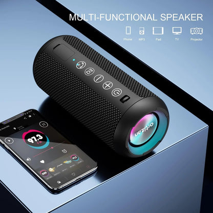 Wireless Portable Speaker,Ipx7 Waterproof Bluetooth Speaker, 24W Loud Stereo Sound, Bassboom Technology, TWS Pairing, Built-In Mic, 30H Playtime with Lights for Home Outdoor - Black