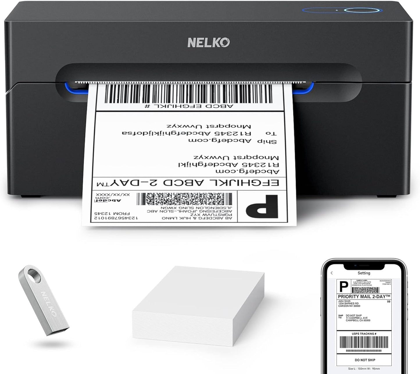 Nelko Bluetooth Thermal Shipping Label Printer, Wireless 4X6 Shipping Label Printer for Small Business, Support Android, Iphone and Windows, Widely Used for Amazon, Ebay, Shopify, Etsy, USPS