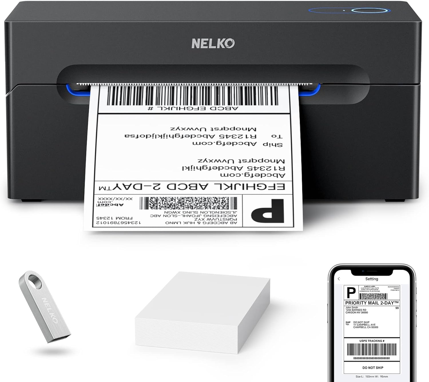 Nelko Bluetooth Thermal Shipping Label Printer, Wireless 4X6 Shipping Label Printer for Small Business, Support Android, Iphone and Windows, Widely Used for Amazon, Ebay, Shopify, Etsy, USPS