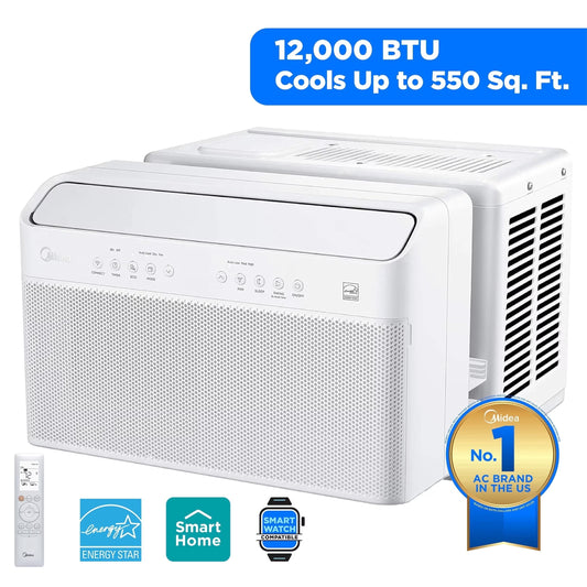 12,000 BTU Smart Inverter U-Shaped Window Air Conditioner, Energy Efficient Quiet AC Unit, Wi-Fi Enabled – White