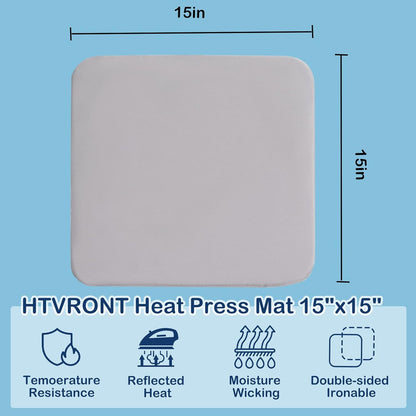 Heat Press Mat Compatible with Cricut Cutting Machine, Heat Press Pad 15"X15" for Craft Vinyl Ironing Insulation Transfer, Double Sides Applicable Heat Mat for Heat Press Machines
