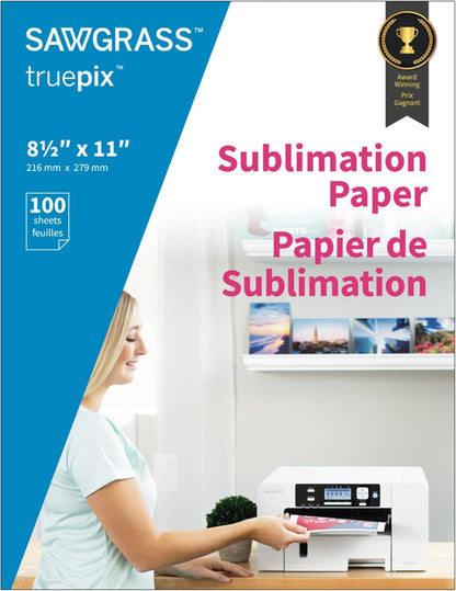 Sawgrass Truepix Sublimation Paper - 8.5 X 11 Inches, 100 Sheets, Heat Transfer Paper for SG500 & SG1000 Sublimation Printers - Works on Hard & Soft Substrates - Vivid Colors