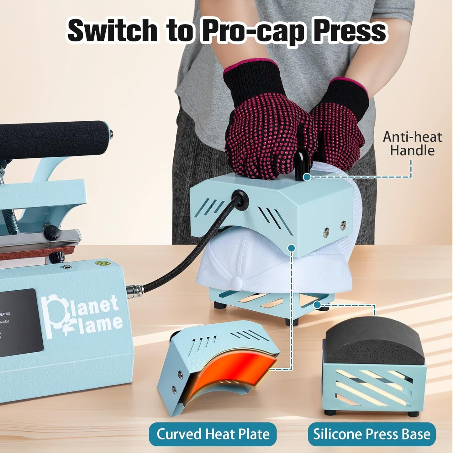 Tumbler and Hat Heat Press Machine, 2-In-1 Combo Machine for Cup and Cap with Gloves and High Temp Heat Resistant Tape for 11Oz-30Oz Sublimation Tumbler and All Caps, Blue