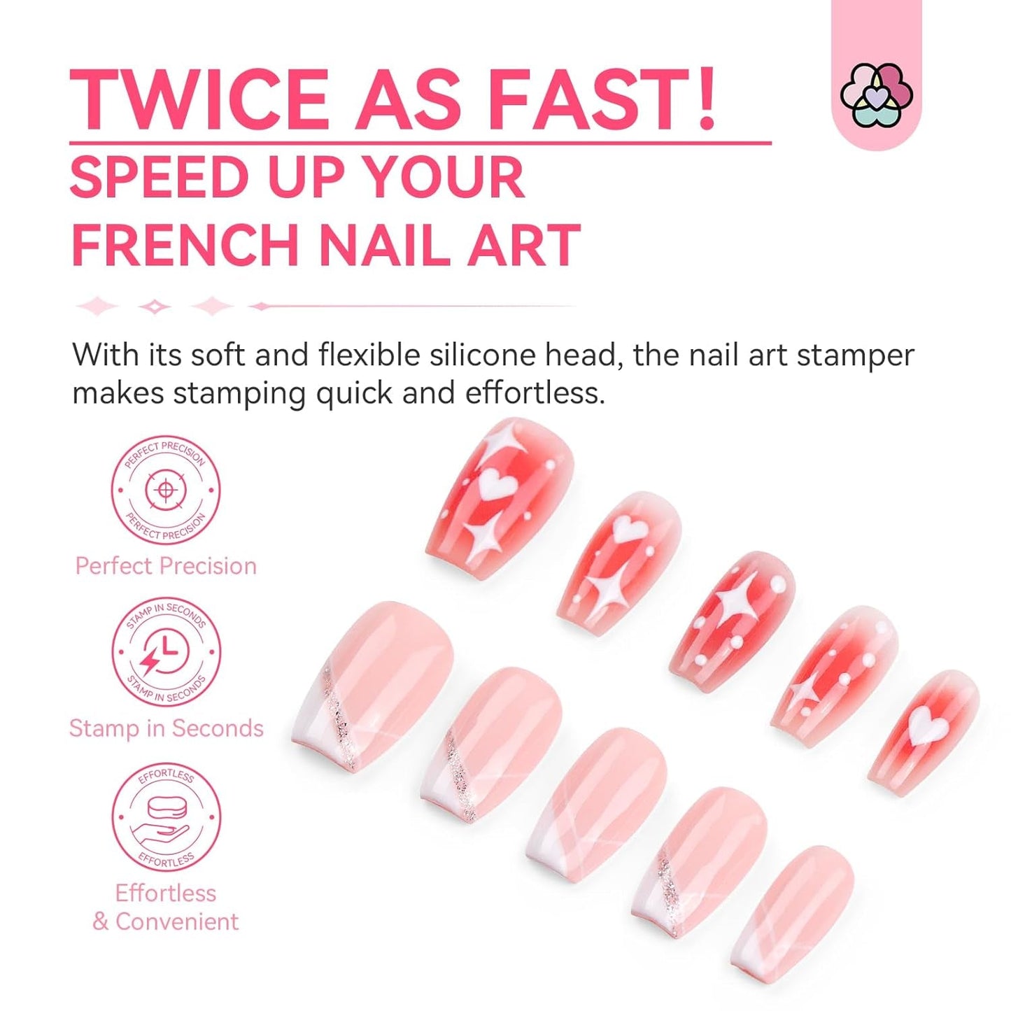 Saviland French Tip Nail Stamp: 4PCS Nail Art Stamper Kit Clear Silicone Nails Stamping Long & Short Jelly Stamper with Scrapers Nails Stamper Kit for French Manicure Home DIY Salon