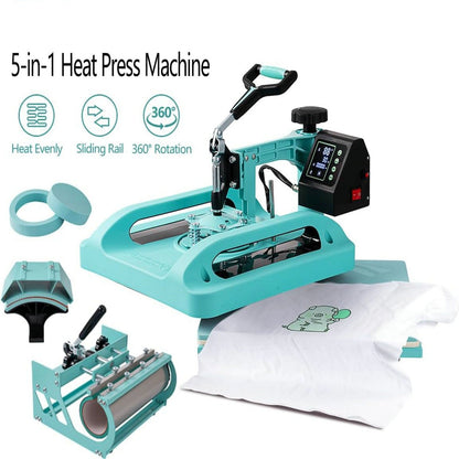 15"X15" 5 in 1 Heat Press Machine Digital Transfer Sublimation T-Shirt Mug Hat