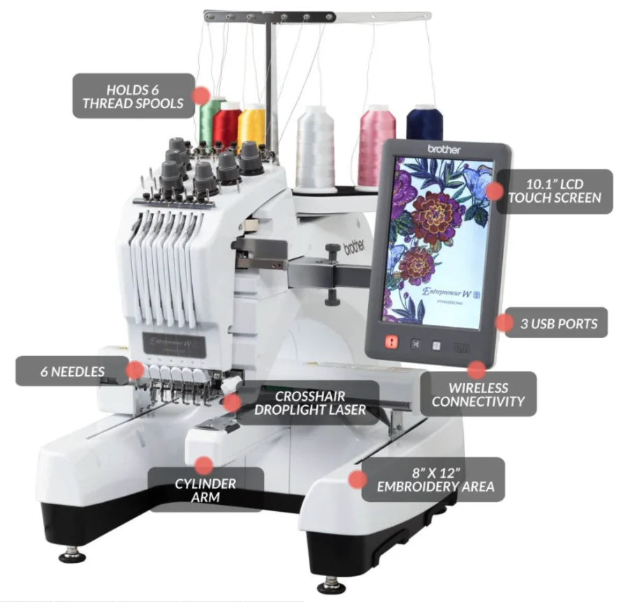 Entrepreneur W PR680WBNDL 6-Needle Embroidery Machine with Stand and Universal Cap Frame Set