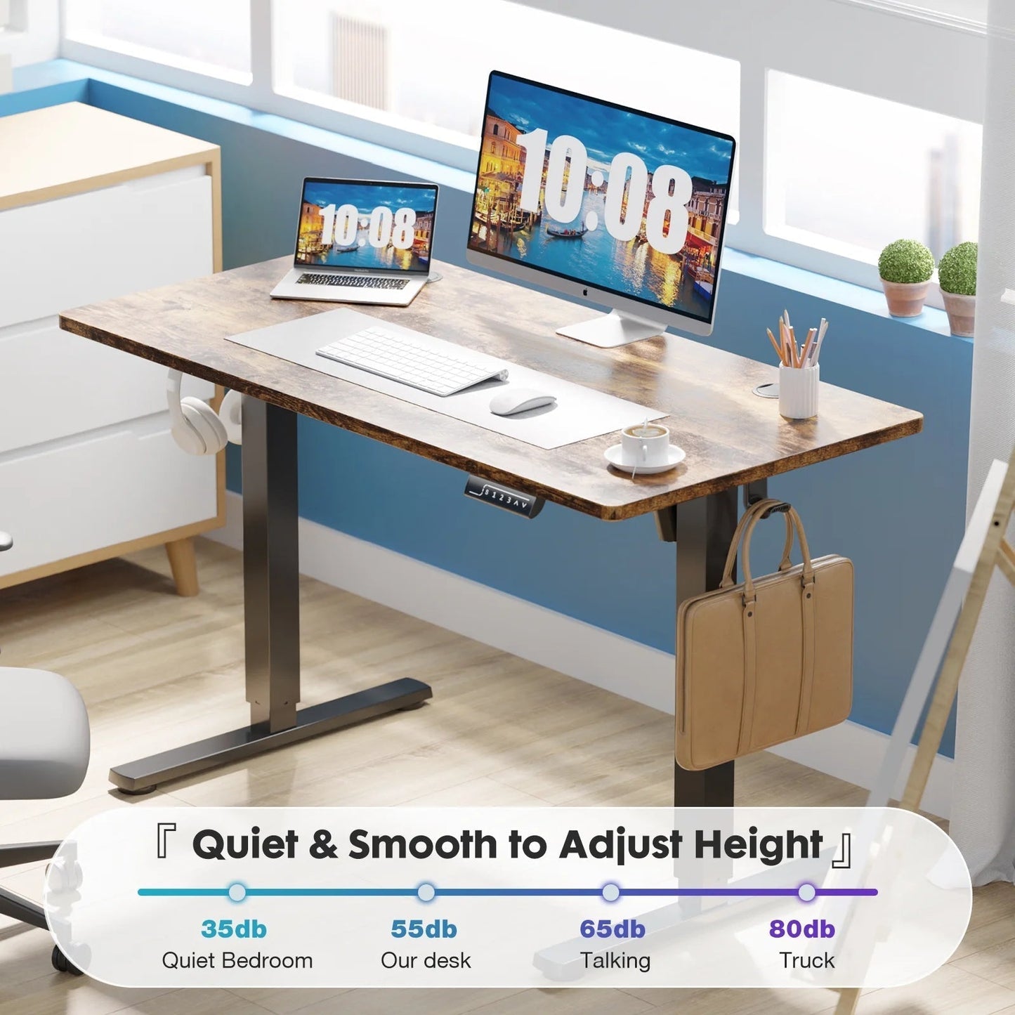 Electric Standing Desk, Height Adjustable Desk, 63 X 24 Inches Ergonomic Stand up Desk with Memory Preset and T-Shaped Metal Bracket for Home Office