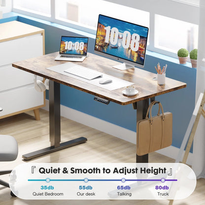 Electric Standing Desk, Height Adjustable Desk, 63 X 24 Inches Ergonomic Stand up Desk with Memory Preset and T-Shaped Metal Bracket for Home Office