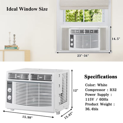 Window Air Conditioner 5000 BTU, 7 Temperature,2 Cooling and Fan Settings,White