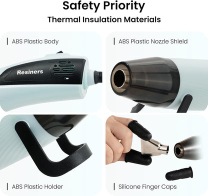 Heat Gun for Resin, 350W Fast Heating Dual Temp Heat Gun (482°F~662°F) with 3 Nozzles & 3 Silicone Covers, 4.9Ft Long Heat Gun for Bubble Remove,Vinyl Shrink Wrap,Candle Making,Epoxy Resin