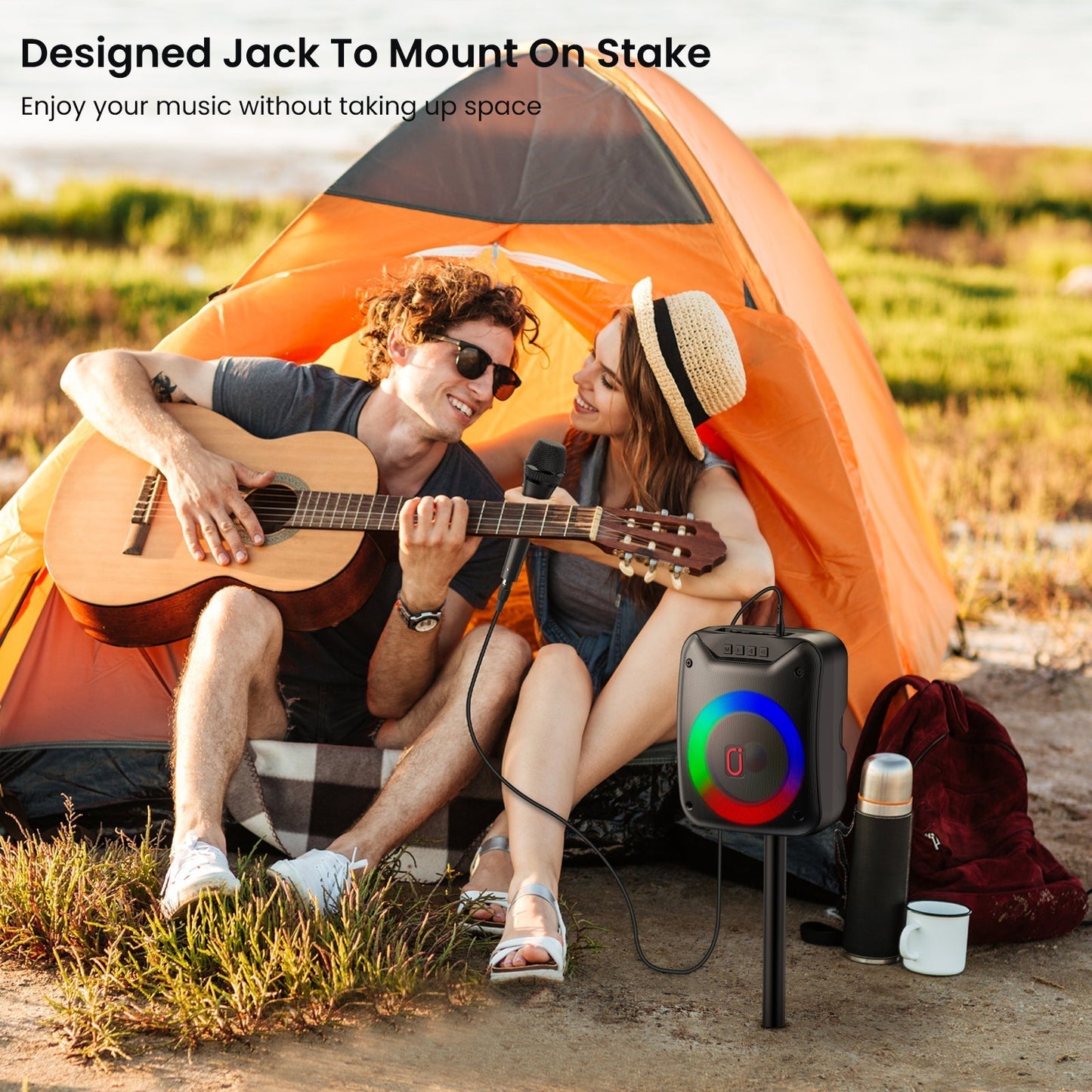 Bluetooth Speaker with Microphone, Portable Outdoor Speaker, Party Speaker with Lights, Portable PA System, D18