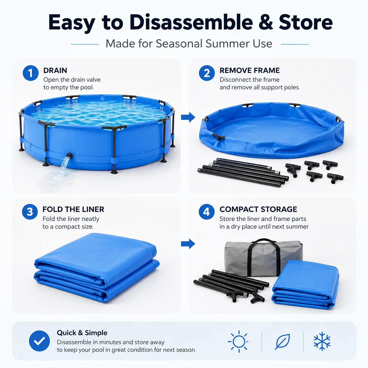 above Ground Swimming Pools, Large round Frame Outdoor Pool W/Sturdy Iron Support for Backyard, Patio & Garden, Easy Setup Family Pool for Kids and Adults Summer Water Fun