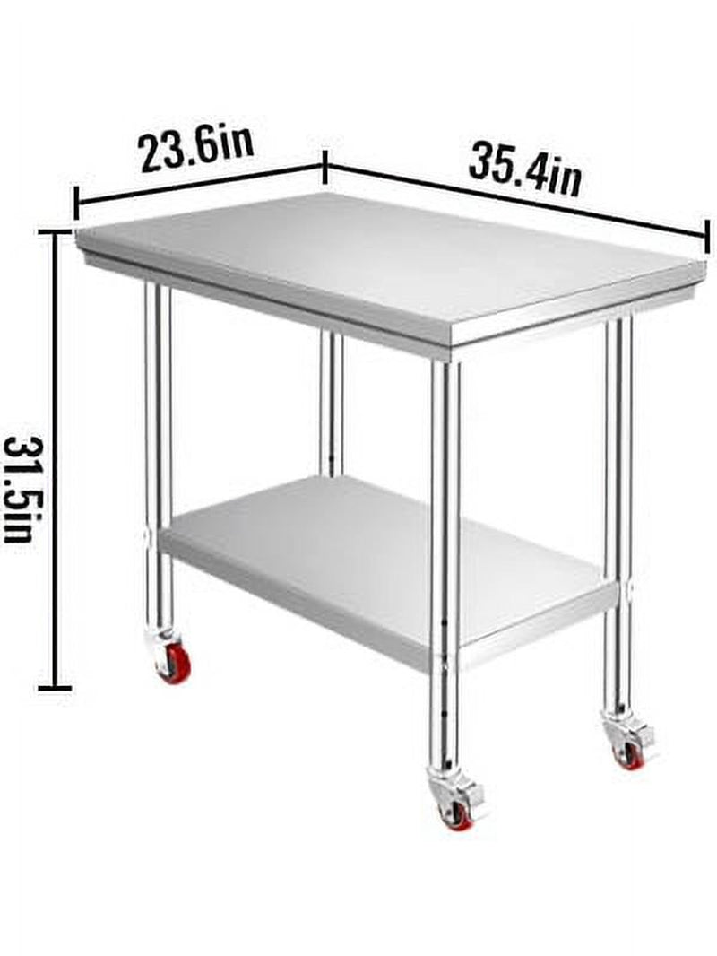 brand Stainless Steel Work Table 36X24 Inch with 4 Wheels Commercial Food Prep Worktable with Casters Heavy Duty Work Table for Commercial Kitchen Restaurant