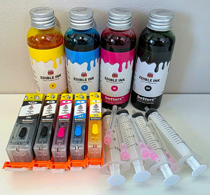 Edible Ink Bundle- Refill 4 Bottles W/ Tools & PGI 280/281 Edible Cartridge,5Set