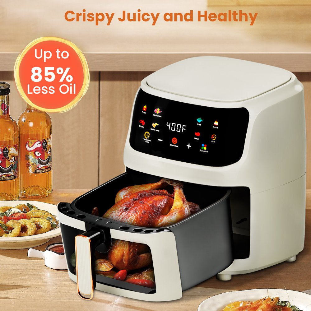 Air Fryer Large 8QT, 8-In-1 Digital Touchscreen, Visible Cooking Window, 1700W, White