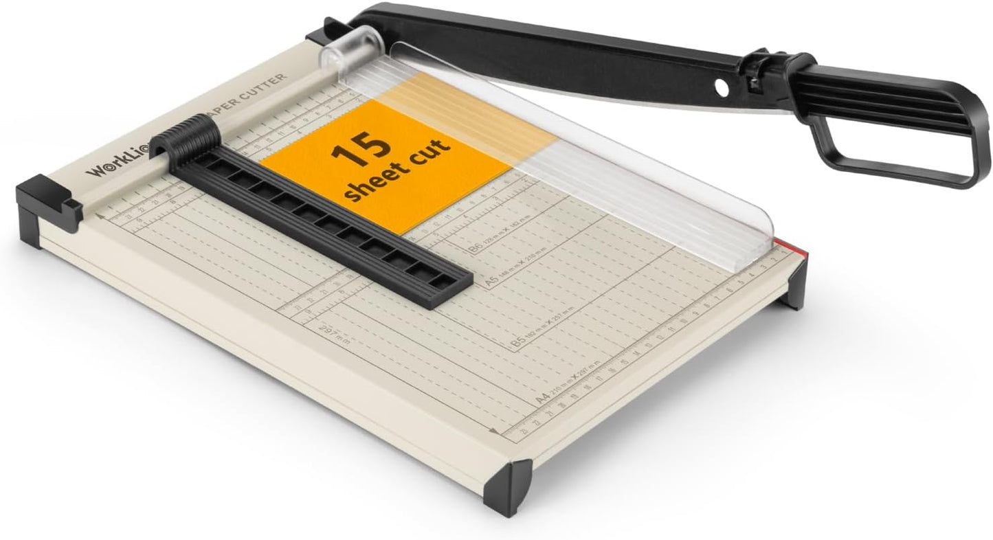 Heavy Duty Guillotine Paper Cutter 12 Inch with Safety Guard | 15-Sheet Capacity Paper Trimmer , Precision Guillotine Cutter for Cutting Paper, Card,Photos,Vinyl and More with Ease.