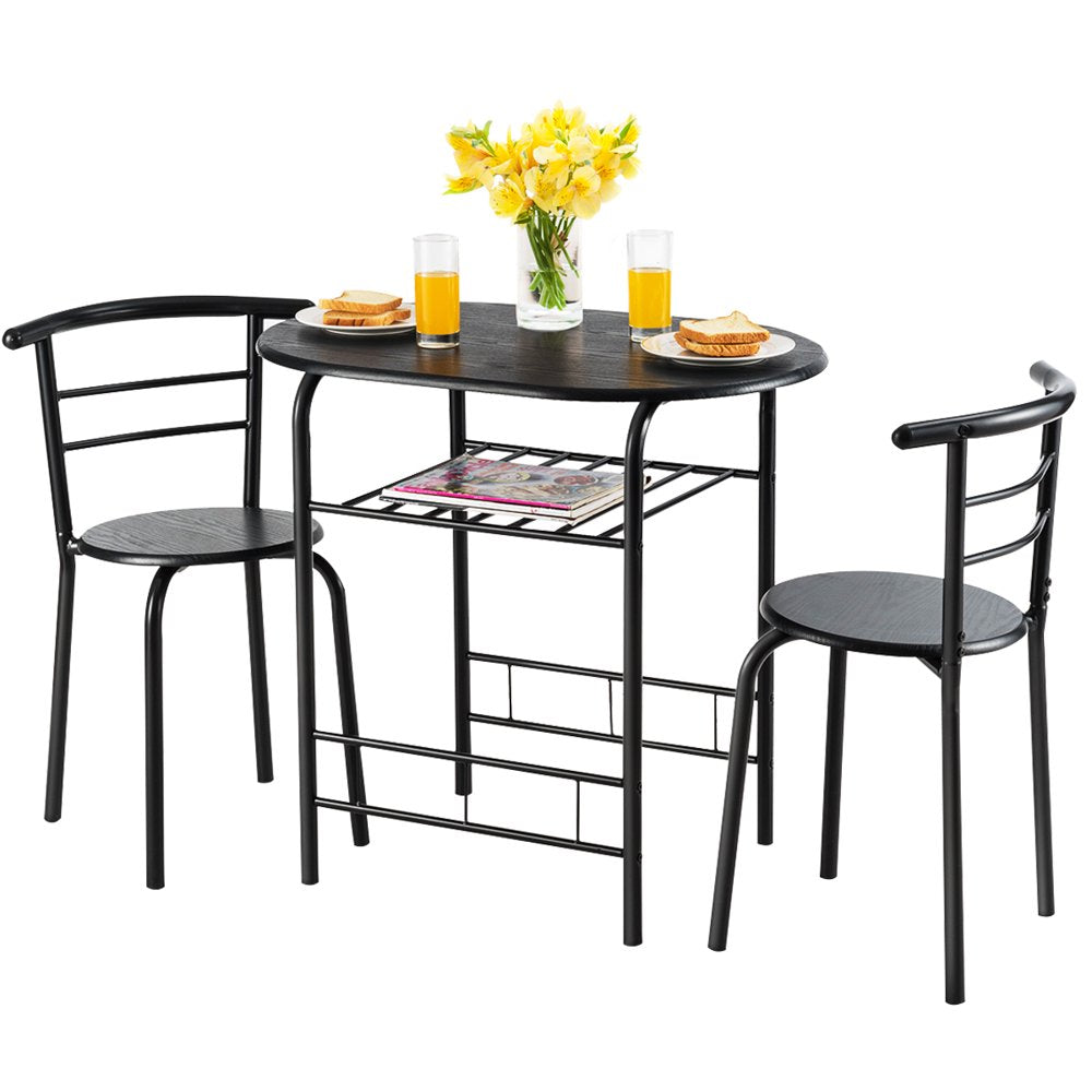 3 Piece Dining Set Home Kitchen Furniture Table and 2 Chairs Black