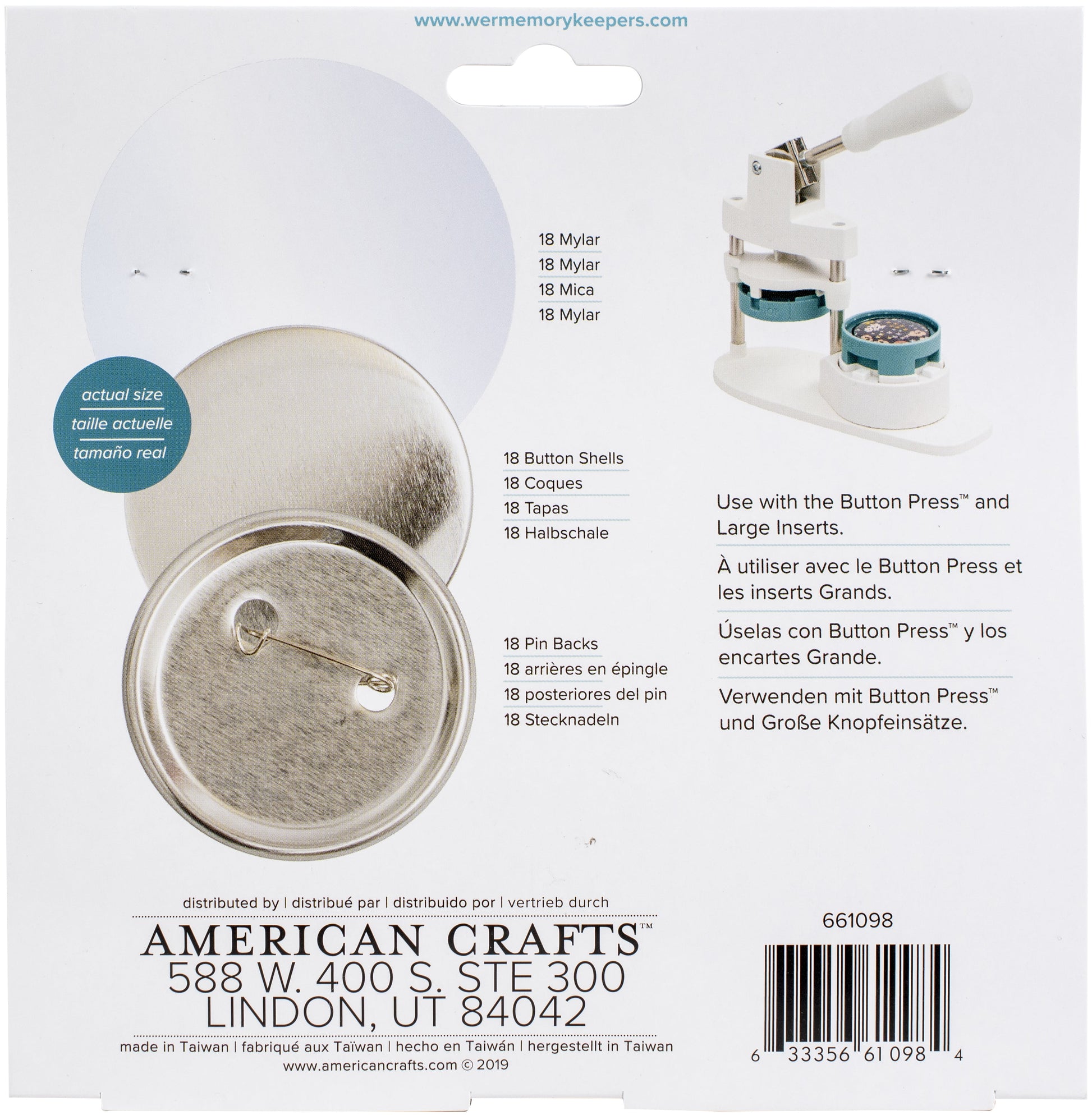 We R Memory Button Press Pin Back Refill Lg 18Pc