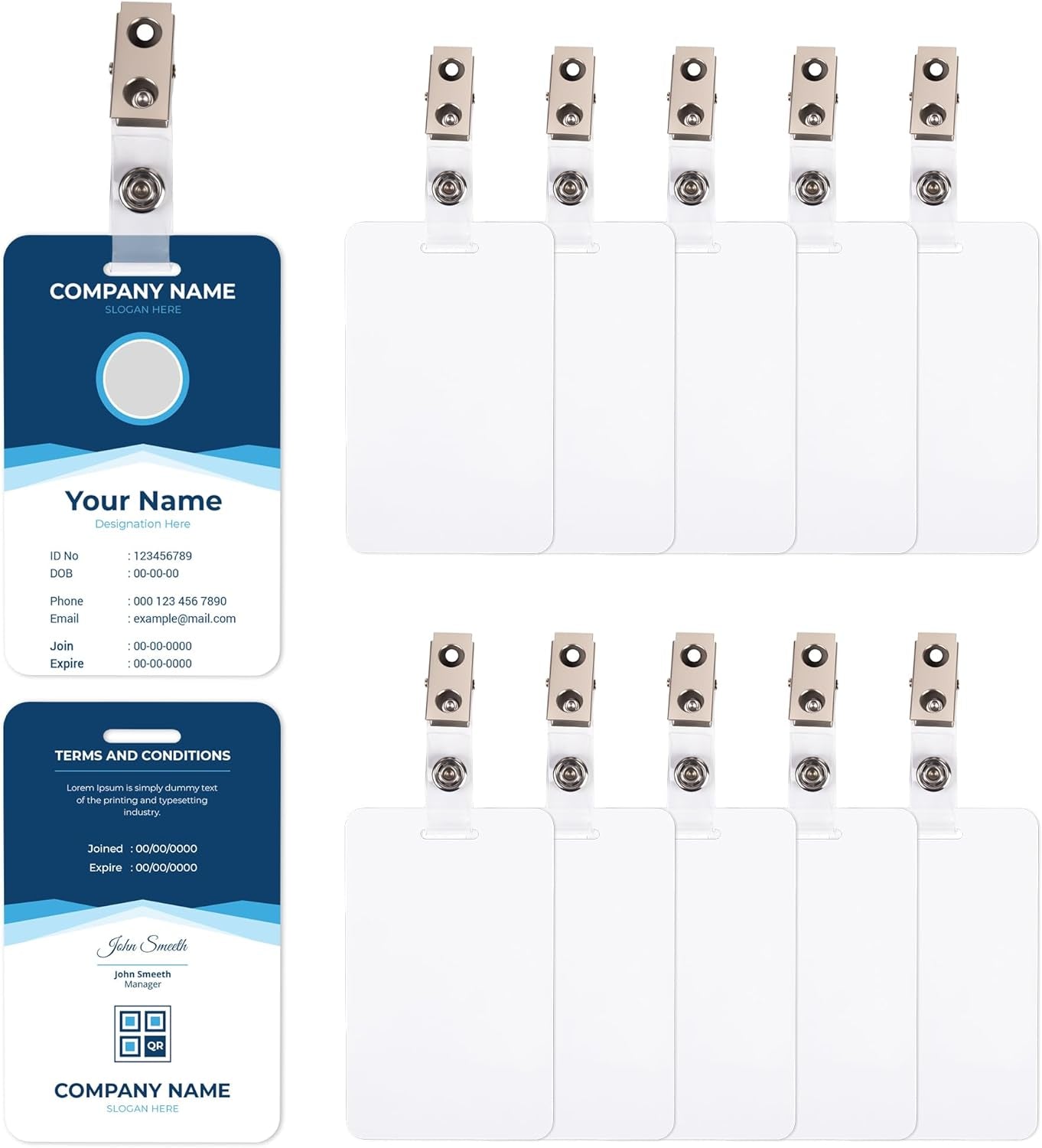 Starry 10PCS Sublimation Id Badge Blanks Double Sided Aluminum with Clip Id Badge Card Luggage Tag Id Name Tags Metal Keychain Sublimation Blanks Bulk