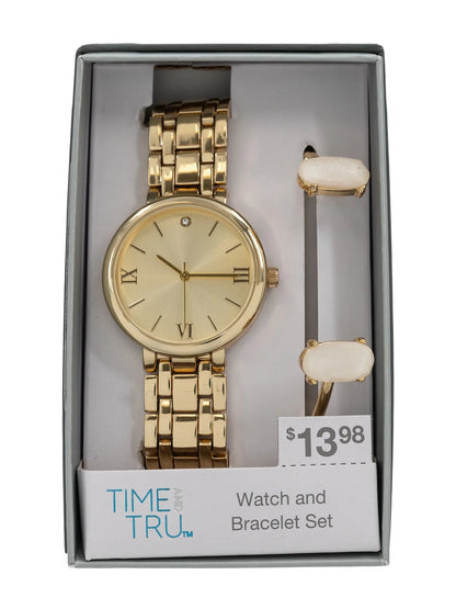 Women'S Gold Tone round Watch and Bangle Bracelet Set, 2-Piece