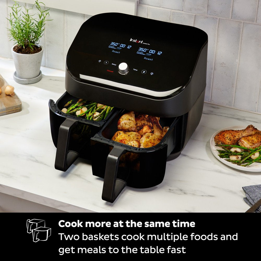 Instant Vortex plus 8 Qt 2-Basket Air Fryer Oven, Black - Clearcook Windows, Digital Touchscreen